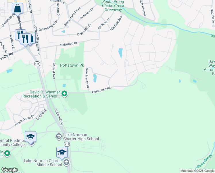 map of restaurants, bars, coffee shops, grocery stores, and more near 14521 Holbrooks Rd in Huntersville