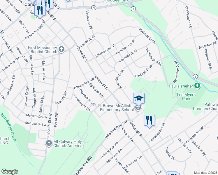 map of restaurants, bars, coffee shops, grocery stores, and more near 445 Union Street South in Concord