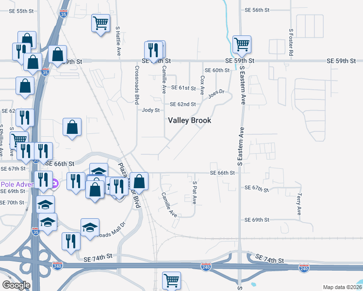 map of restaurants, bars, coffee shops, grocery stores, and more near 6515 Anderson Drive in Oklahoma City