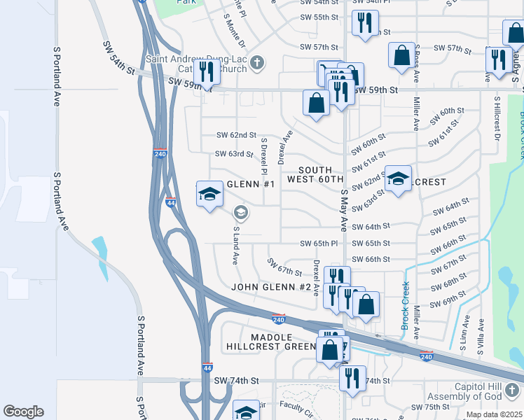 map of restaurants, bars, coffee shops, grocery stores, and more near 3116 Southwest 65th Street in Oklahoma City