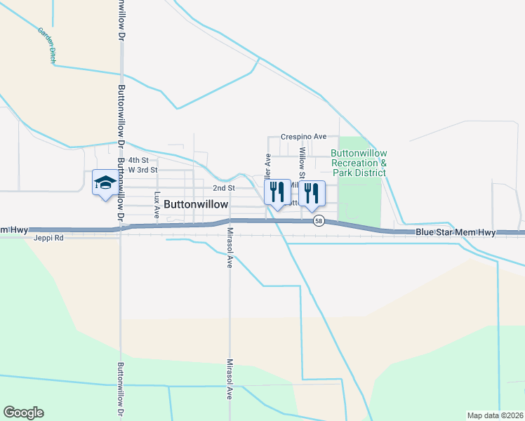 map of restaurants, bars, coffee shops, grocery stores, and more near 228 California 58 in Buttonwillow