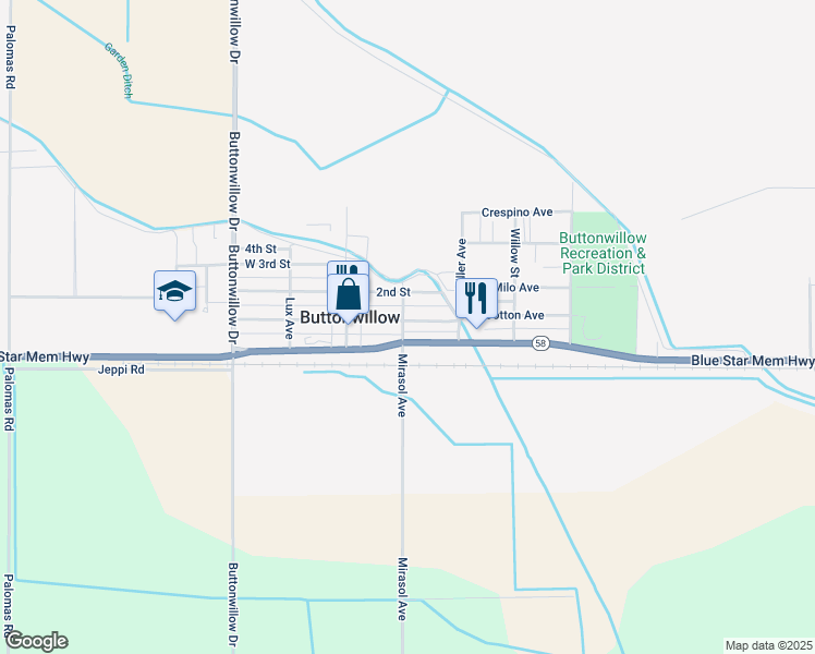 map of restaurants, bars, coffee shops, grocery stores, and more near 210 California 58 in Buttonwillow