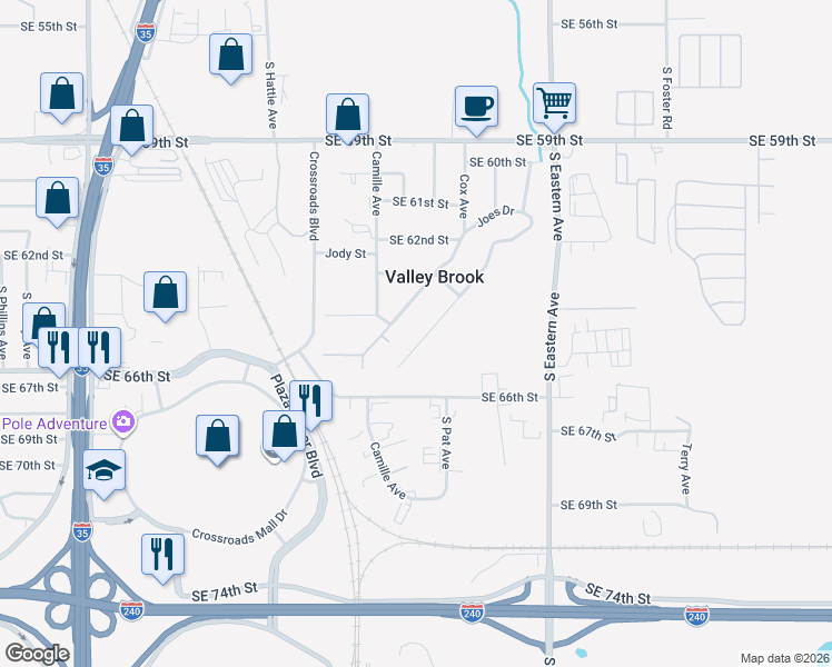 map of restaurants, bars, coffee shops, grocery stores, and more near 6515 Anderson Drive in Oklahoma City