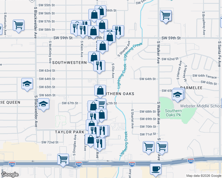 map of restaurants, bars, coffee shops, grocery stores, and more near 810 Southwest 65th Street in Oklahoma City