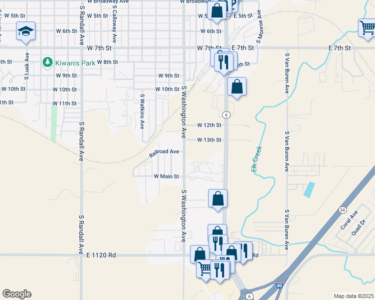 map of restaurants, bars, coffee shops, grocery stores, and more near 1200 South Washington Avenue in Elk City