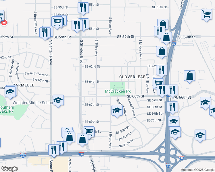 map of restaurants, bars, coffee shops, grocery stores, and more near 328 Southeast 64th Street in Oklahoma City