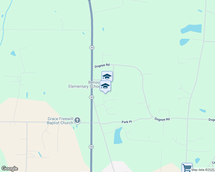 map of restaurants, bars, coffee shops, grocery stores, and more near 2040 North Carolina 50 in Benson