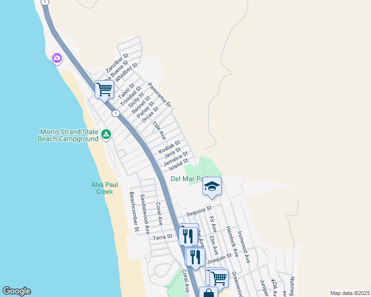map of restaurants, bars, coffee shops, grocery stores, and more near 480 Java Street in Morro Bay