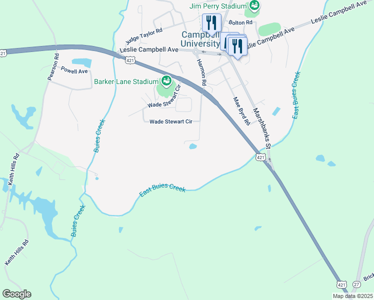 map of restaurants, bars, coffee shops, grocery stores, and more near 222 Hatcher Street in Lillington