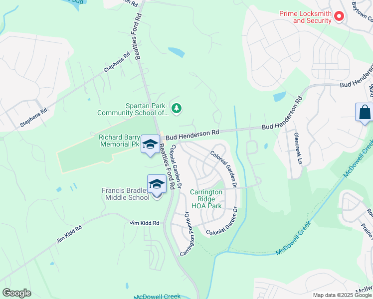 map of restaurants, bars, coffee shops, grocery stores, and more near 15620 Carrington Ridge Drive in Huntersville