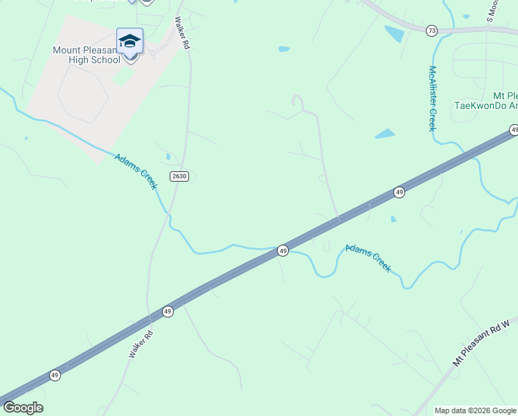 map of restaurants, bars, coffee shops, grocery stores, and more near 2013 North Carolina 73 in Mount Pleasant