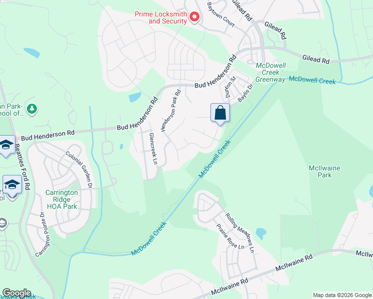 map of restaurants, bars, coffee shops, grocery stores, and more near 7708 Leisure Lane in Huntersville