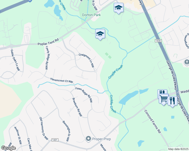 map of restaurants, bars, coffee shops, grocery stores, and more near 880 Craigmont Lane Northwest in Concord