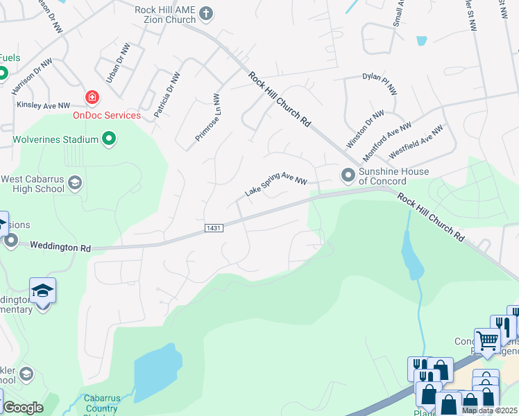 map of restaurants, bars, coffee shops, grocery stores, and more near 1091 Avondale Place Northwest in Concord