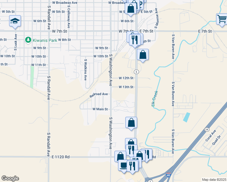map of restaurants, bars, coffee shops, grocery stores, and more near 1200 South Washington Avenue in Elk City