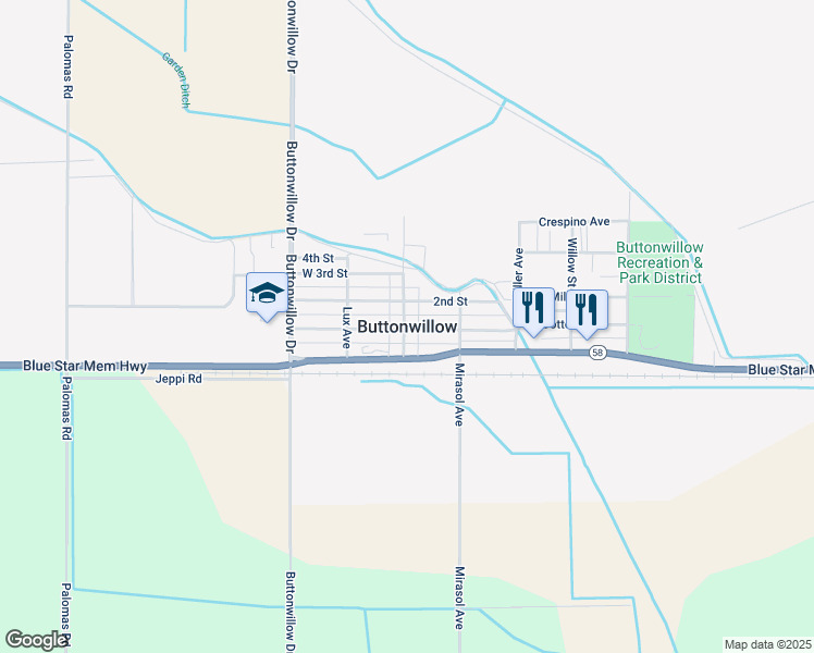 map of restaurants, bars, coffee shops, grocery stores, and more near in Buttonwillow