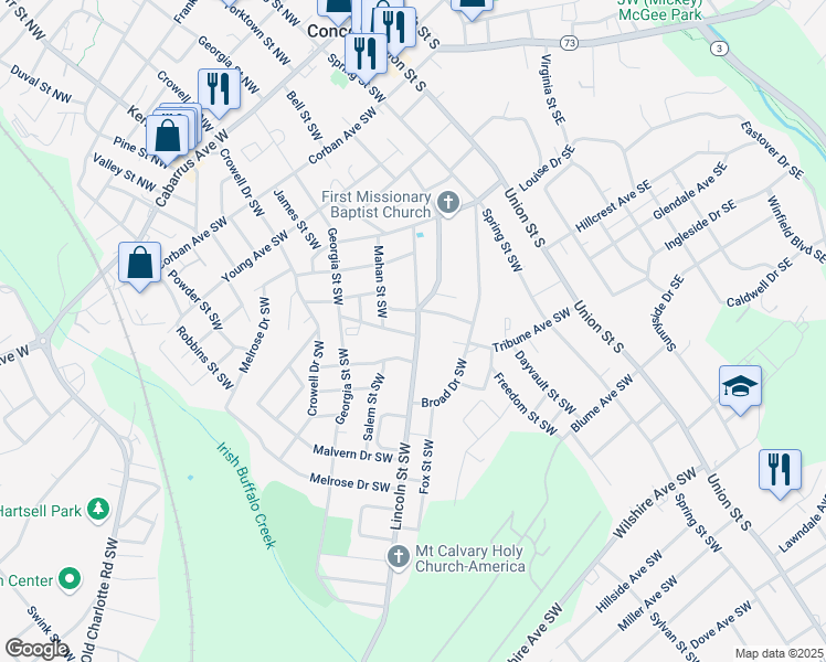map of restaurants, bars, coffee shops, grocery stores, and more near 263 Lincoln Street Southwest in Concord