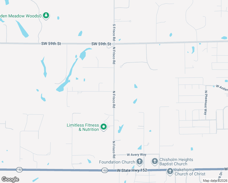 map of restaurants, bars, coffee shops, grocery stores, and more near 12504 North Frisco Road in Yukon