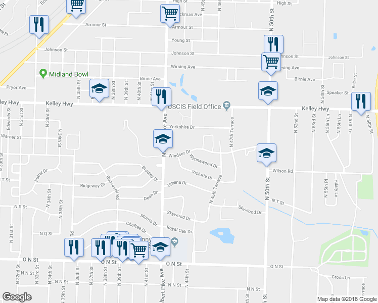 map of restaurants, bars, coffee shops, grocery stores, and more near 4300 Wynnewood Drive in Fort Smith