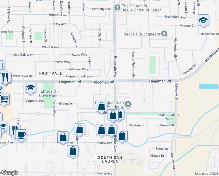 map of restaurants, bars, coffee shops, grocery stores, and more near 4401 Fruitvale Avenue in Bakersfield