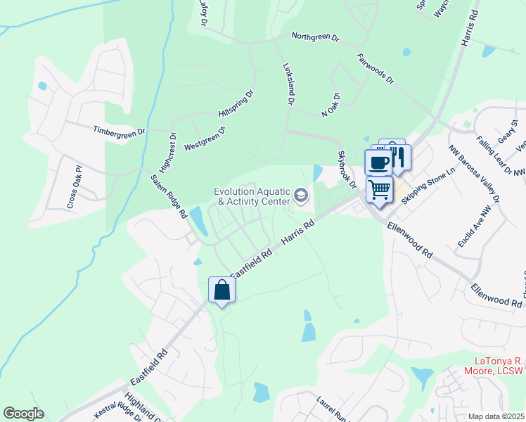 map of restaurants, bars, coffee shops, grocery stores, and more near 11208 Skytop Drive in Huntersville