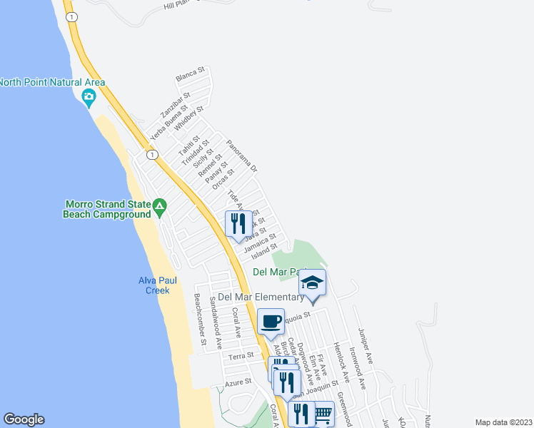 map of restaurants, bars, coffee shops, grocery stores, and more near 481 Kodiak Street in Morro Bay