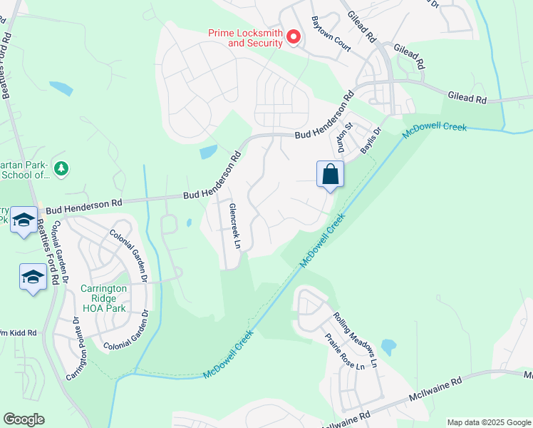 map of restaurants, bars, coffee shops, grocery stores, and more near 7605 Wynstone Ridge Circle in Huntersville