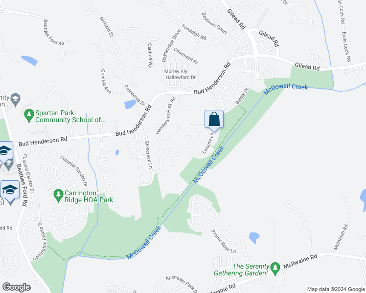map of restaurants, bars, coffee shops, grocery stores, and more near 7719 Leisure Lane in Huntersville