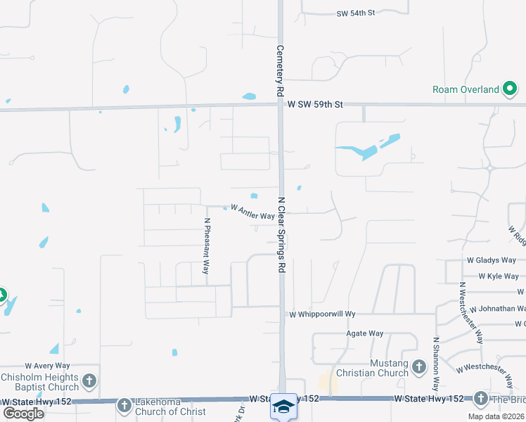 map of restaurants, bars, coffee shops, grocery stores, and more near 1717 West Antler Way in Mustang