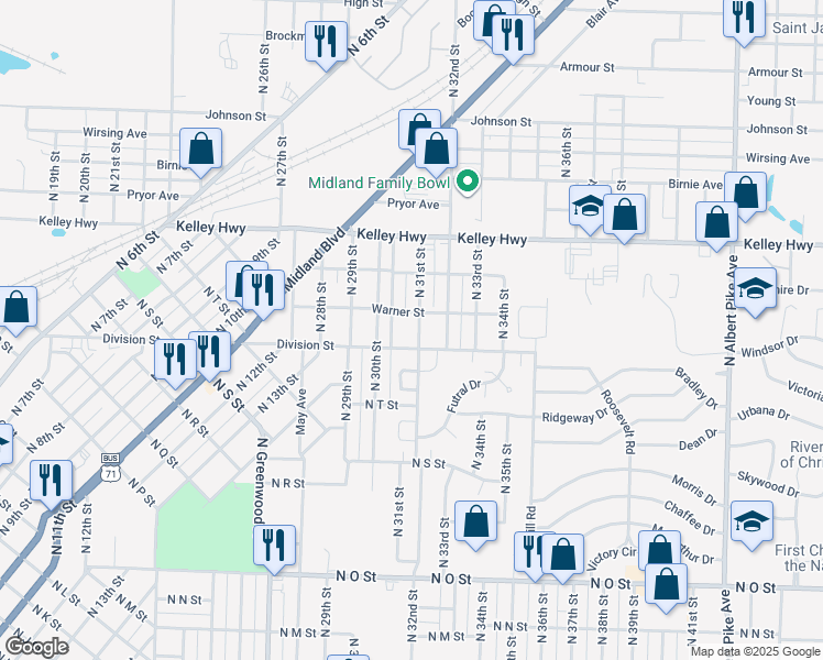 map of restaurants, bars, coffee shops, grocery stores, and more near 2226 Edwards Street in Fort Smith