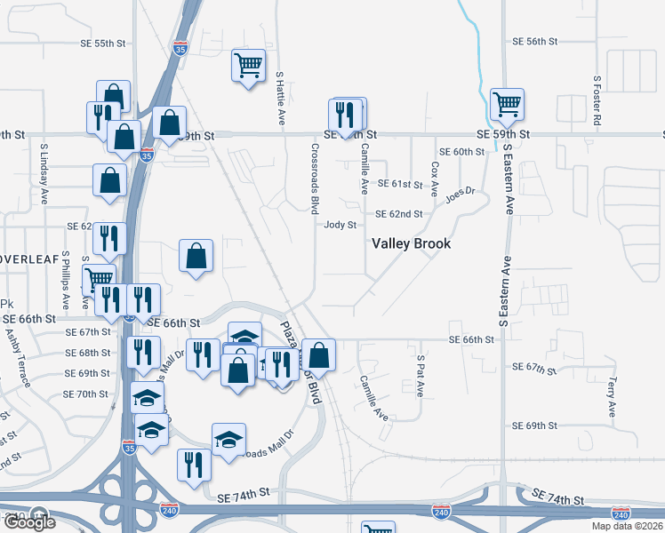 map of restaurants, bars, coffee shops, grocery stores, and more near 1511 Southeast 64th Street in Oklahoma City