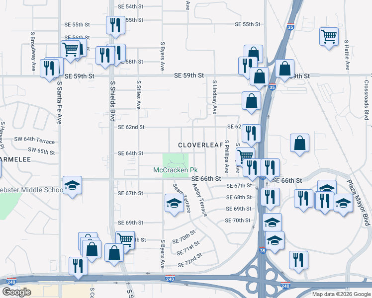 map of restaurants, bars, coffee shops, grocery stores, and more near 6405 Ashby Terrace in Oklahoma City