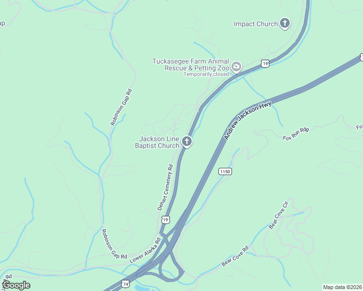 map of restaurants, bars, coffee shops, grocery stores, and more near 16 Dehart Cemetery Road in Bryson City