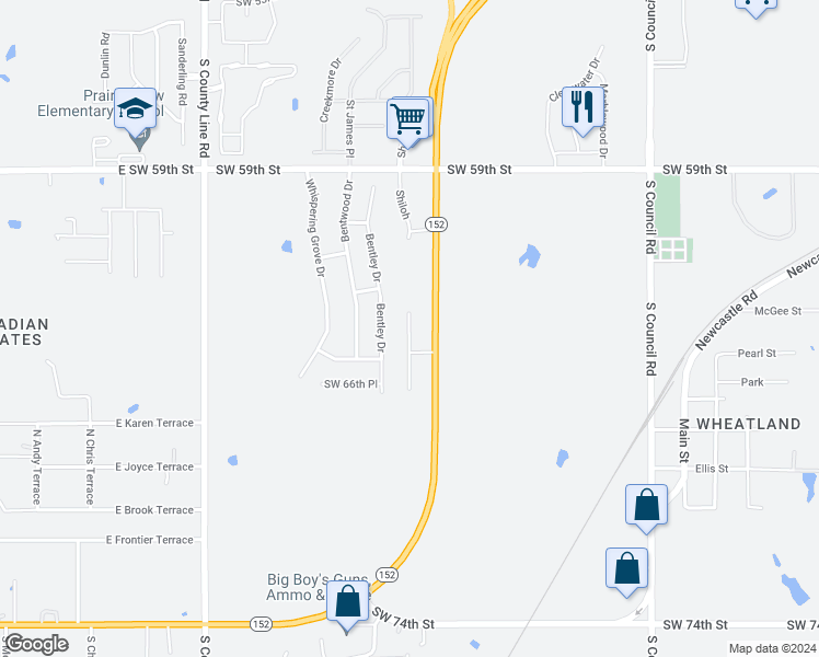 map of restaurants, bars, coffee shops, grocery stores, and more near 6513 Bent Wood Villas Drive in Oklahoma City