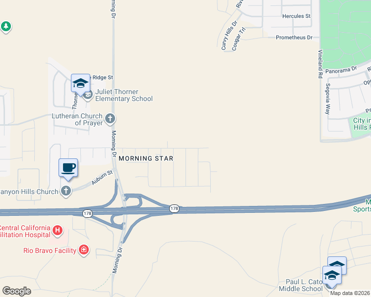 map of restaurants, bars, coffee shops, grocery stores, and more near Anaconda Avenue in Bakersfield