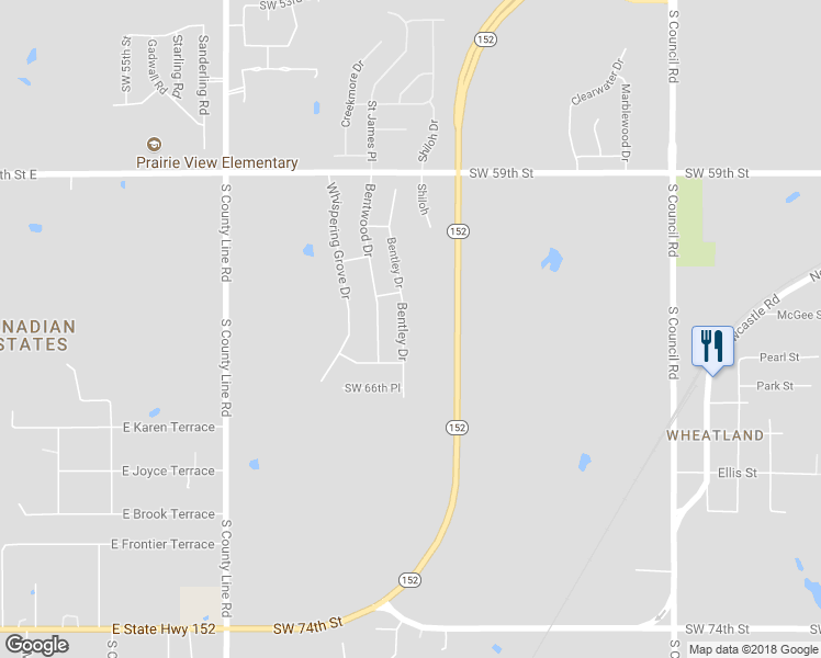map of restaurants, bars, coffee shops, grocery stores, and more near 6524 Bentley Drive in Oklahoma City