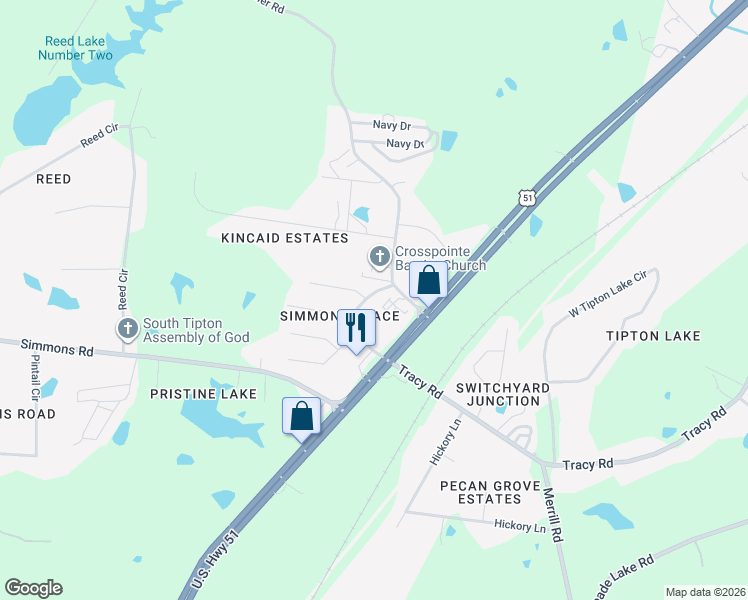 map of restaurants, bars, coffee shops, grocery stores, and more near 388 Elsberry Street in Munford