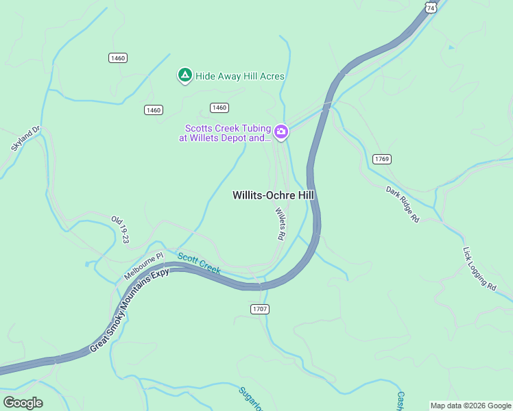 map of restaurants, bars, coffee shops, grocery stores, and more near 39 Henry Road in Sylva