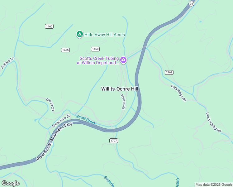 map of restaurants, bars, coffee shops, grocery stores, and more near 39 Henry Road in Sylva