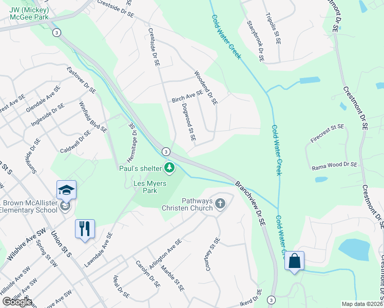 map of restaurants, bars, coffee shops, grocery stores, and more near 702 Woodend Drive Southeast in Concord