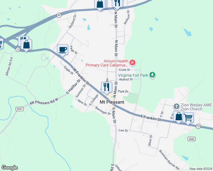 map of restaurants, bars, coffee shops, grocery stores, and more near 8350 Walnut Street in Mount Pleasant