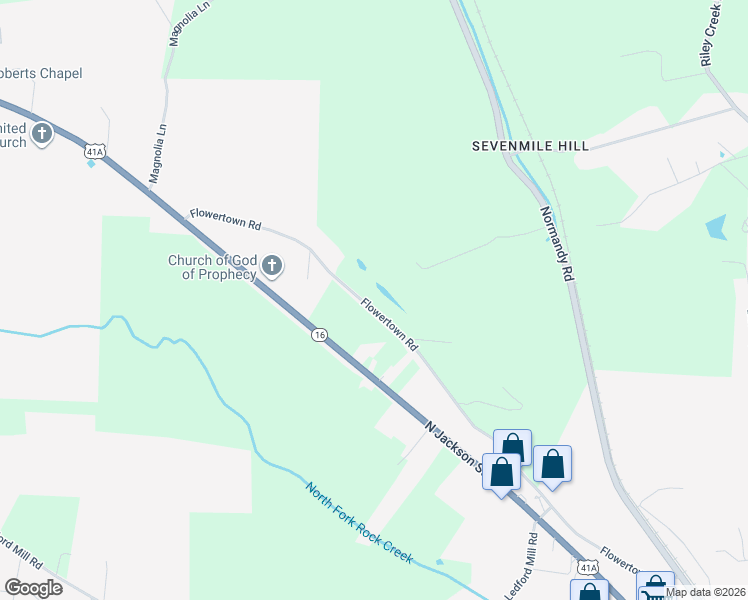 map of restaurants, bars, coffee shops, grocery stores, and more near 322 Flowertown Road in Normandy