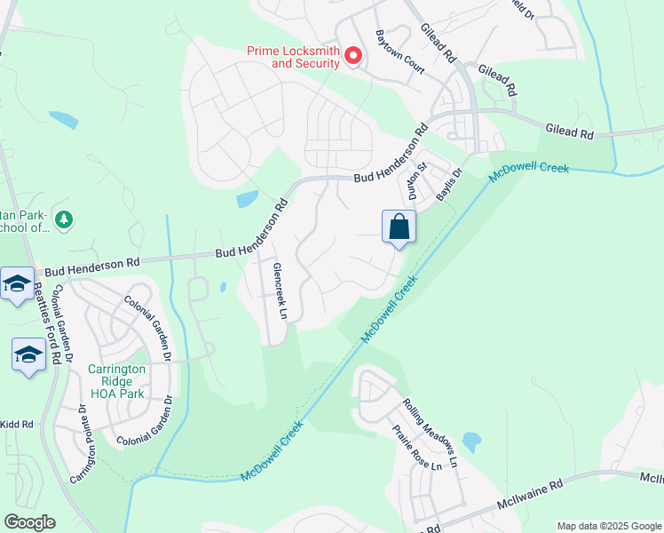 map of restaurants, bars, coffee shops, grocery stores, and more near 7605 Wynstone Ridge Circle in Huntersville