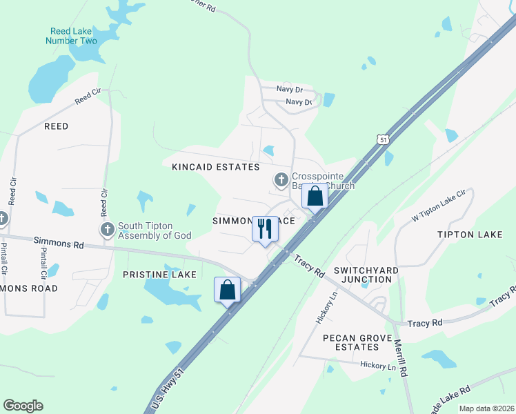 map of restaurants, bars, coffee shops, grocery stores, and more near 111 Blackhawk Cove in Munford