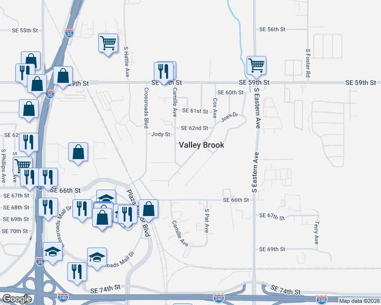 map of restaurants, bars, coffee shops, grocery stores, and more near in Valley Brook