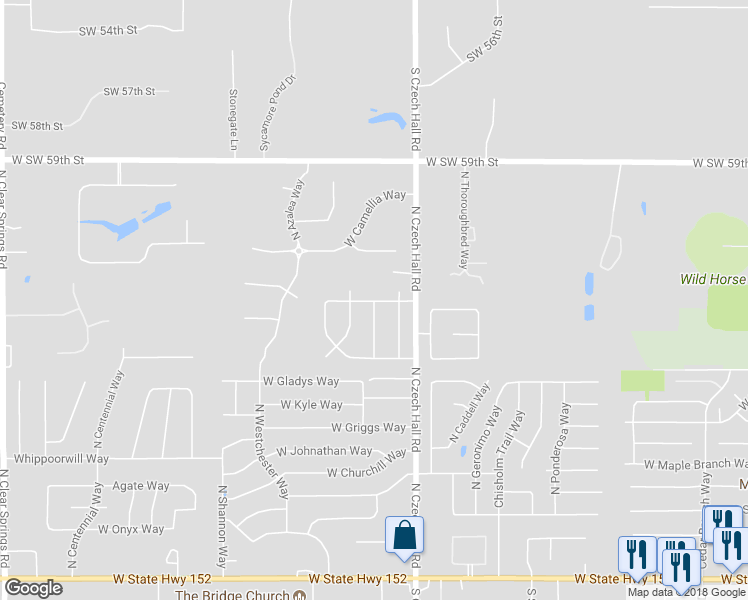 map of restaurants, bars, coffee shops, grocery stores, and more near 931 North Kirk Way in Mustang