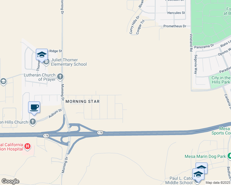 map of restaurants, bars, coffee shops, grocery stores, and more near 8800 Morningstar Avenue in Bakersfield