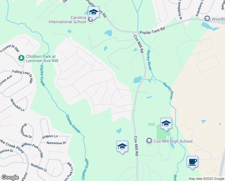 map of restaurants, bars, coffee shops, grocery stores, and more near 986 Anatrella Lane Northwest in Concord