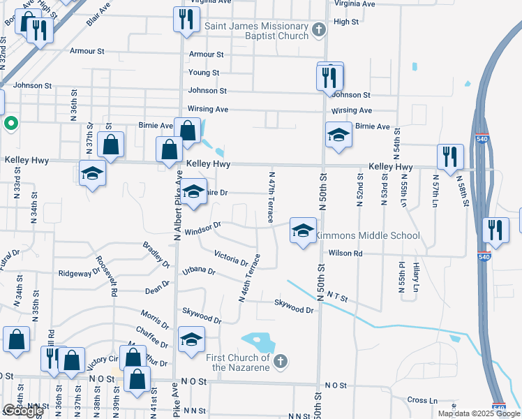 map of restaurants, bars, coffee shops, grocery stores, and more near 2320 North 46th Circle in Fort Smith