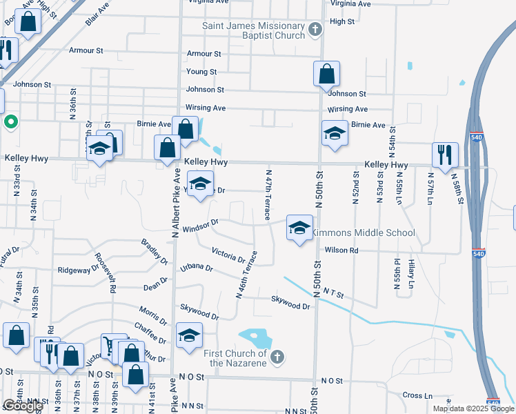 map of restaurants, bars, coffee shops, grocery stores, and more near 2320 North 46th Circle in Fort Smith